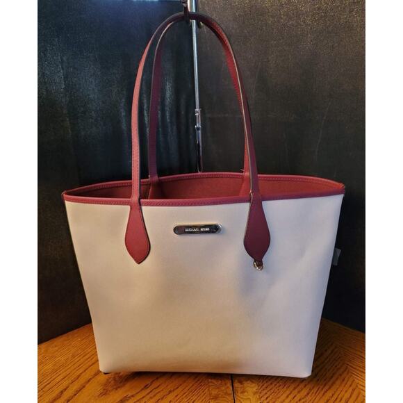 Michael Kors Reversible Tote Burgundy Cream With Matching Leather Insert - Picture 8 of 13